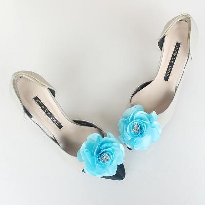 Detachable Babyblue Bridal Shoe Cli..