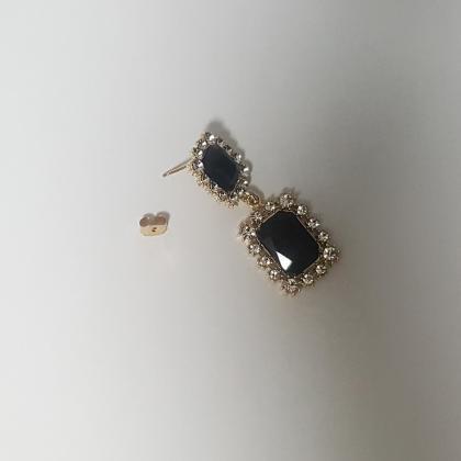 Rectangle Black Cubic Zirconia Earrings,swarovski..