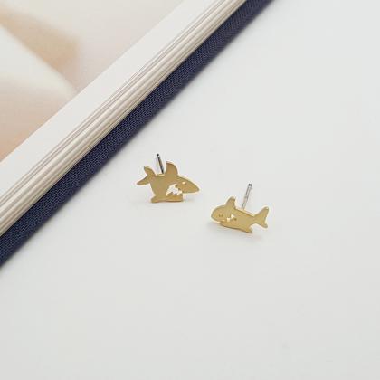 Cute Shark Shaped Stud Earrings In Gold |..