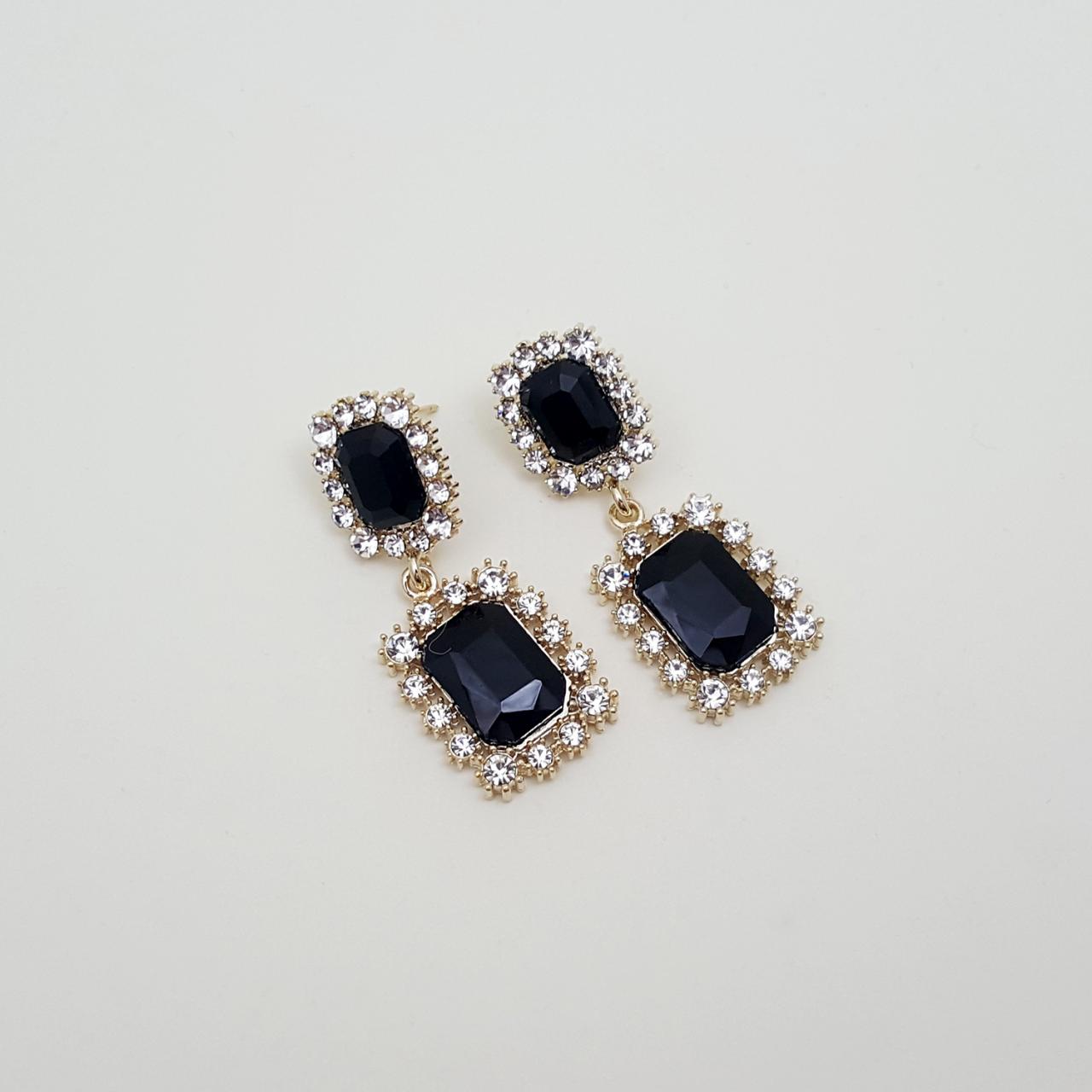 Rectangle Black Cubic Zirconia Earrings,swarovski Rhinestone Stud Earrings, Special Occasion Jewelry,bridal Stud Earrings