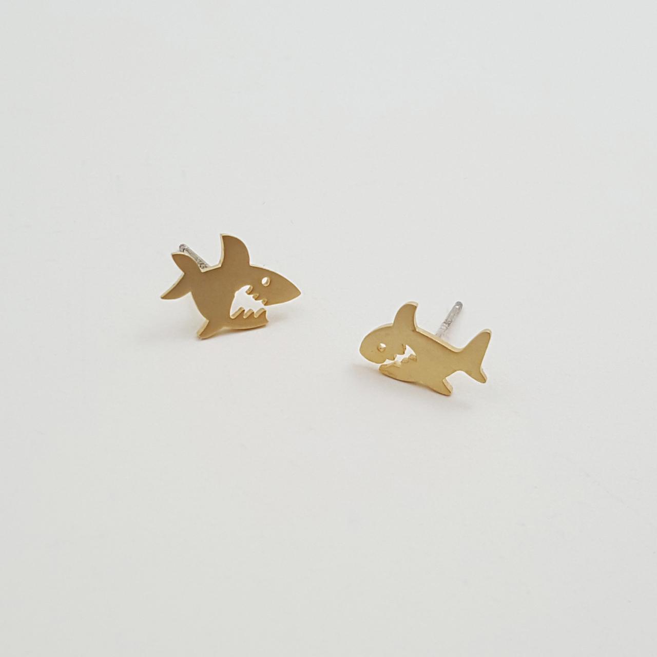 Cute Shark Shaped Stud Earrings In Gold | Minimalist Animal Jewelry