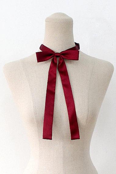 FREE SHIPPING,Wine ribbon tie,Wine neck tie for woman,wedding,Wine,Ribbontie,Skiny ribbon tie