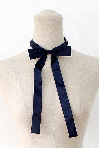 Shipping,navy Ribbon Tie,navy Neck Tie For Woman,wedding,big Ribbon,ribbontie,navy,skiny Ribbon Tie