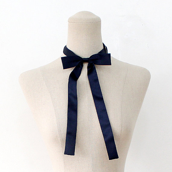 FREE SHIPPING,Navy ribbon tie,Navy neck tie for woman,wedding,Big ribbon,Ribbontie,Navy,Skiny ribbon tie