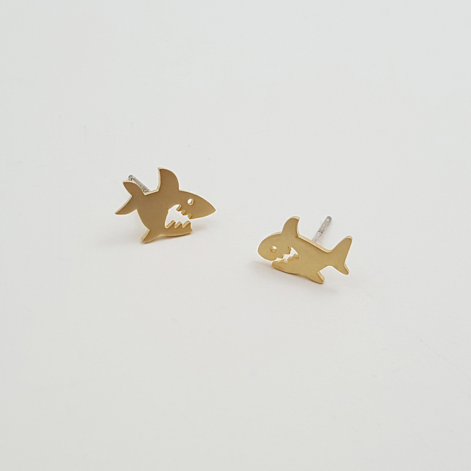 Cute Shark Shaped Stud Earrings In Gold | Minimalist Animal Jewelry on ...